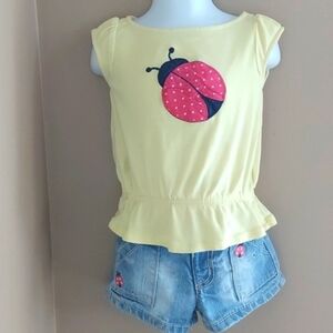 Gymboree Cape Cod Cutie Yellow Ladybug Tee and Denim Shorts set - size 2T
